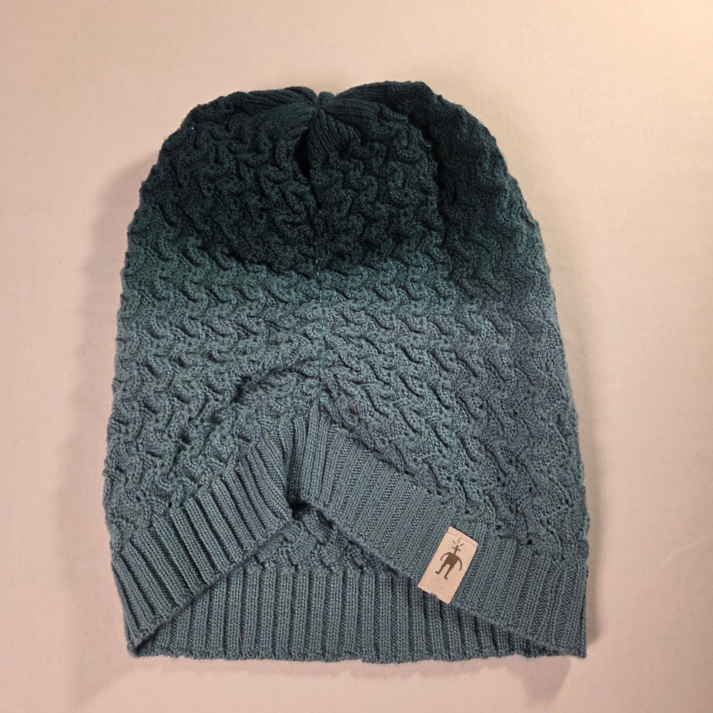 Smartwool 100% Merino Wool Cable Knit Beanie Hat Teal Ombre